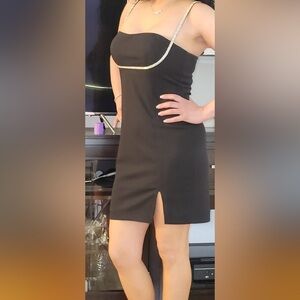 Like new! Lulus black rhinestone sleeveless bodycon midi dress” now a mini